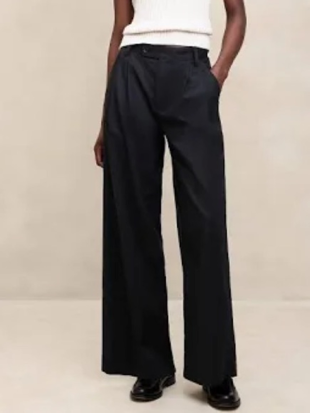 NWT Banana Republic Women LINEN-BLEND WIDE-LEG PLEATED TROUSER Black, Petite 10
